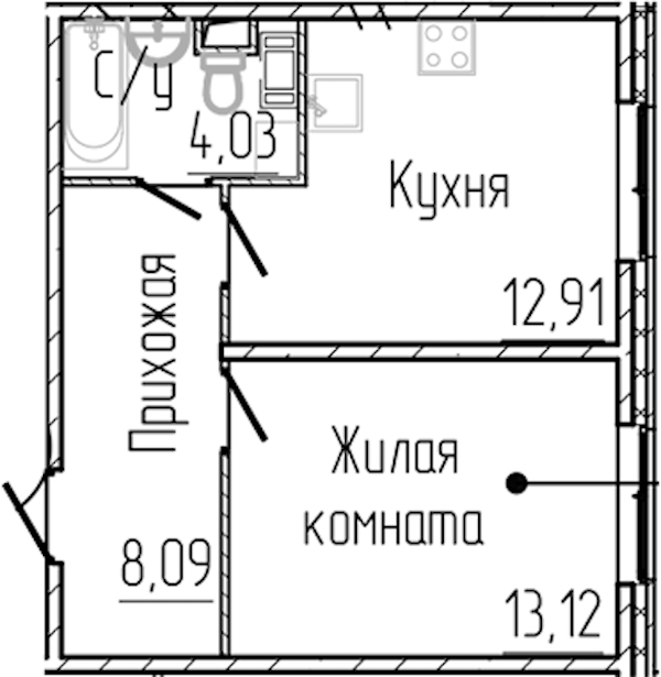 1-комнатная квартира 38.15 м², 1/8 эт., ЖК «SERTOLOVO PARK»